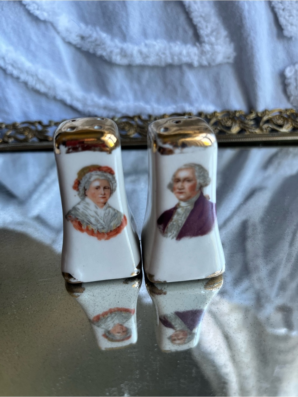 Vintage George and Martha Washington White Porcelain Salt and Pepper Shakers